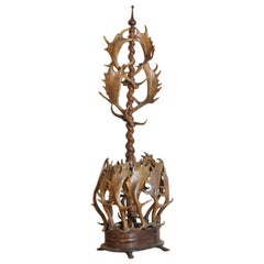 Austrian/German Oak and Elk Horn Coat/Hat/Umbrella Stand, circa 1860