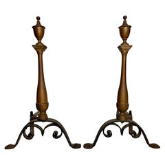 Antique Pair of Bronze and Iron Andirons 