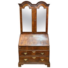 Queen Anne Walnut Dome Top Secretary with Mirrored Doors