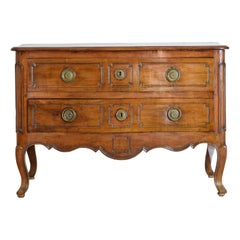 French Louis XV Period Shaped Walnut 2-Drawer Commode, Mid-18th Century