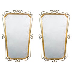 Pair of Elegant Italian  Mid -Century Brass Mirrors 1950'