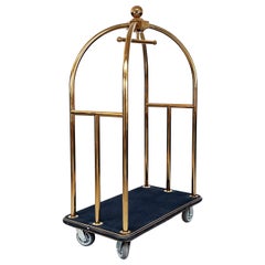 Vintage Italian modern Classic Luggage cart in golden metal and black fabric, 1990s