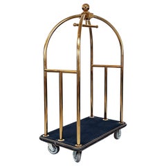 Italian modern Classic Luggage cart in golden metal and black fabric, 1990s