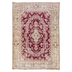 Vintage Persisch Tabriz Handgefertigte rote Wolle Teppich mit Medaillon-Motiv