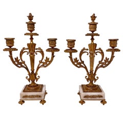 Pair Antique French Marble and Gold Bronze Candelabra, Circa 1880's