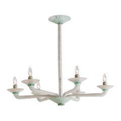 Green + White Venetian Scavo Glass Chandelier, Italy