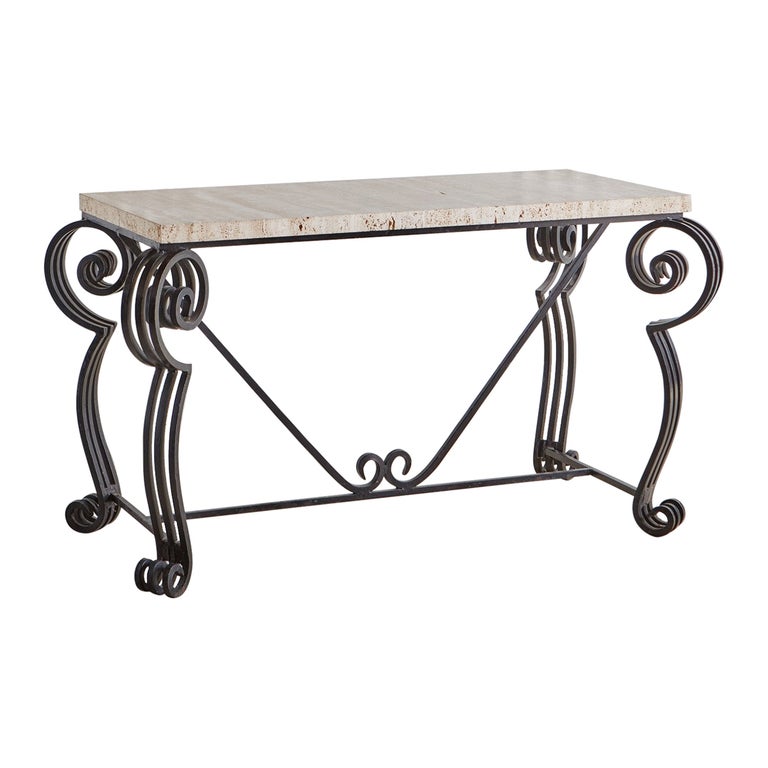 Black Metal Base Desk with Travertine Top, Italy For Sale at 1stDibs