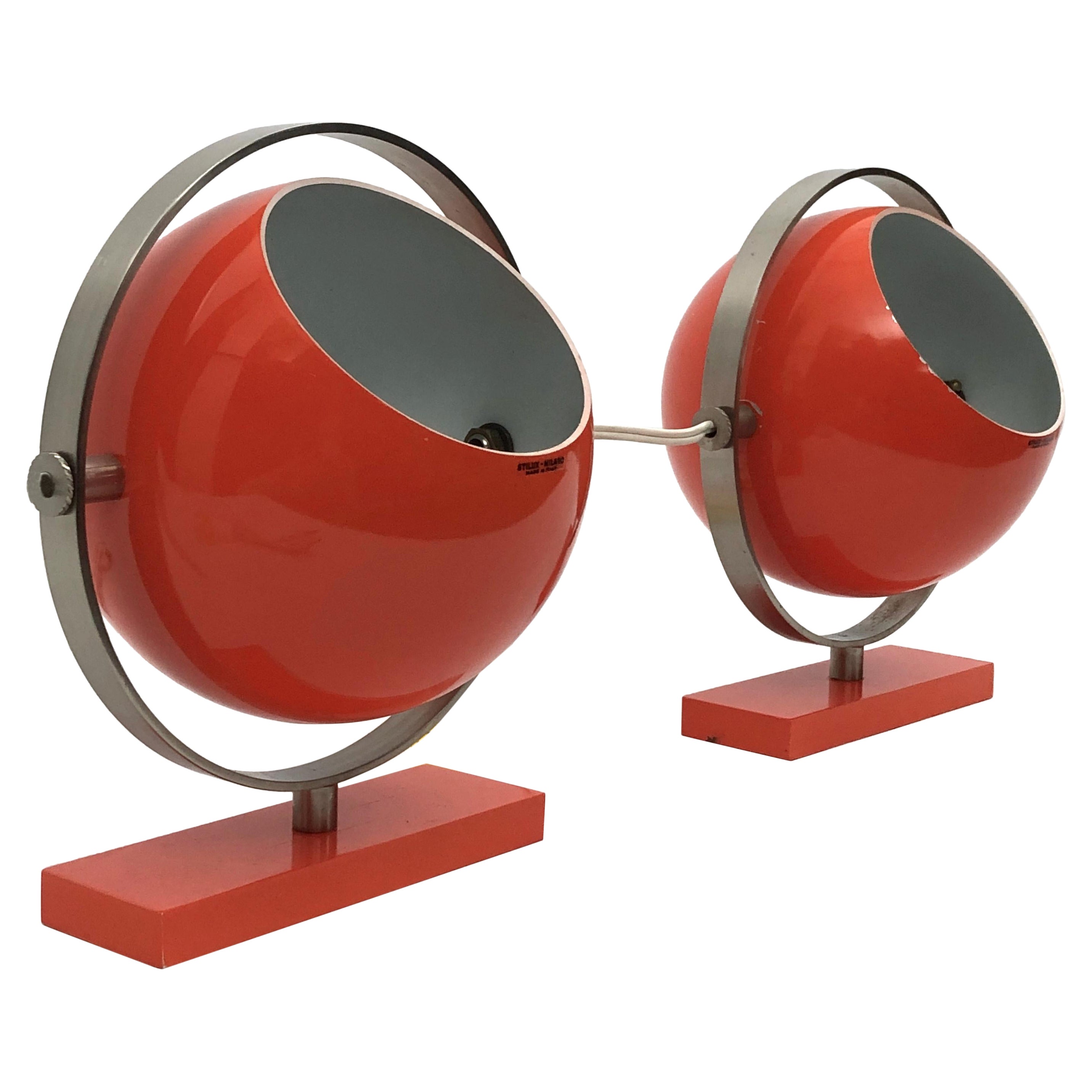 Stilux Milano Model Saba, Rare Orange Globe Table Lamps from 60s. Set of Two For Sale