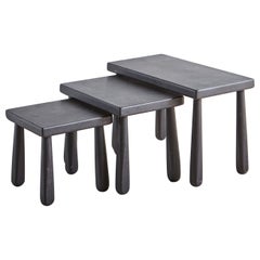 Trio of Black Wood Nesting Tables, France