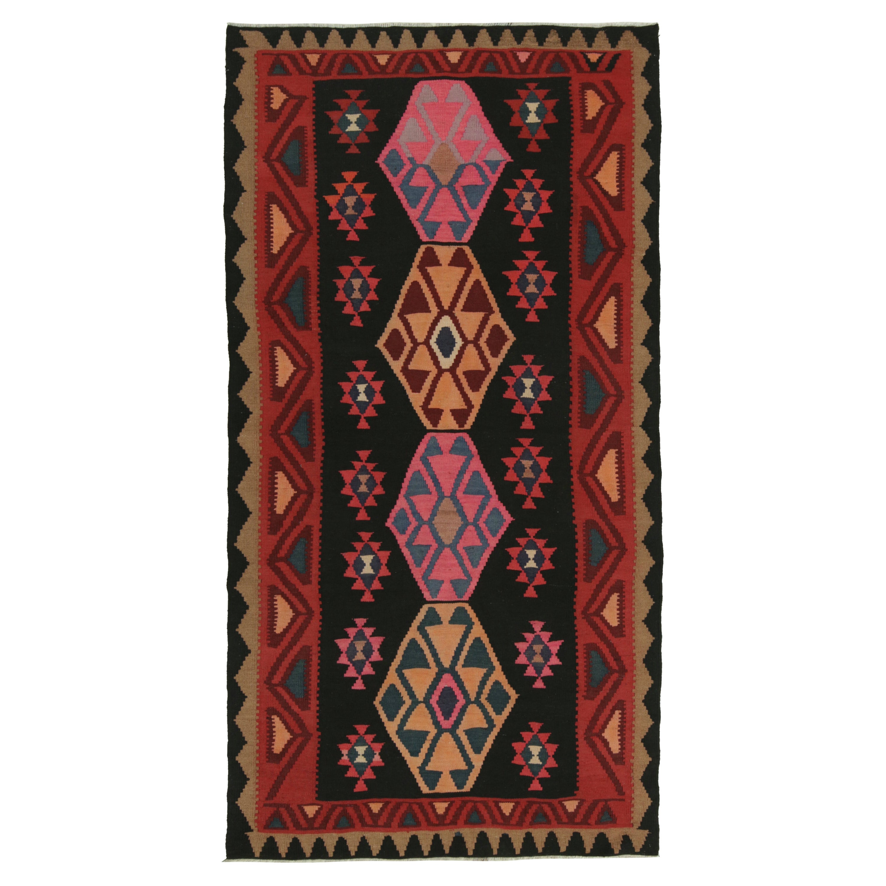 Vintage Persian Kilim in Red & Black, Colorful Medallion Patterns by Rug & Kilim
