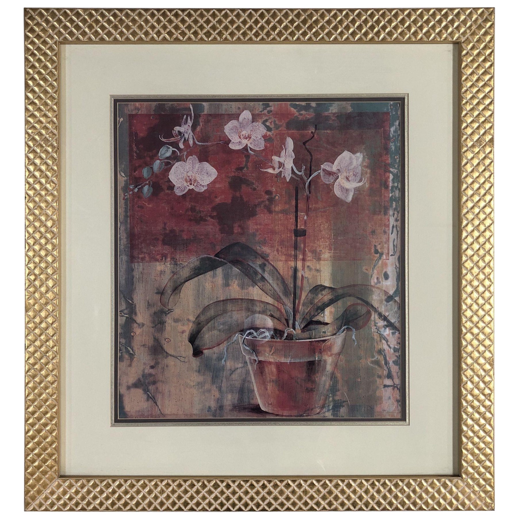 Abstract Orchid in Vase Still-life Giclée Print in Gold Frame For Sale