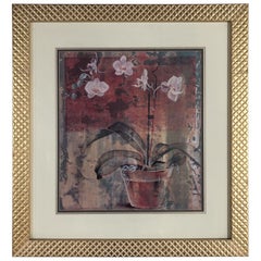 Vintage Abstract Orchid in Vase Still-life Giclée Print in Gold Frame