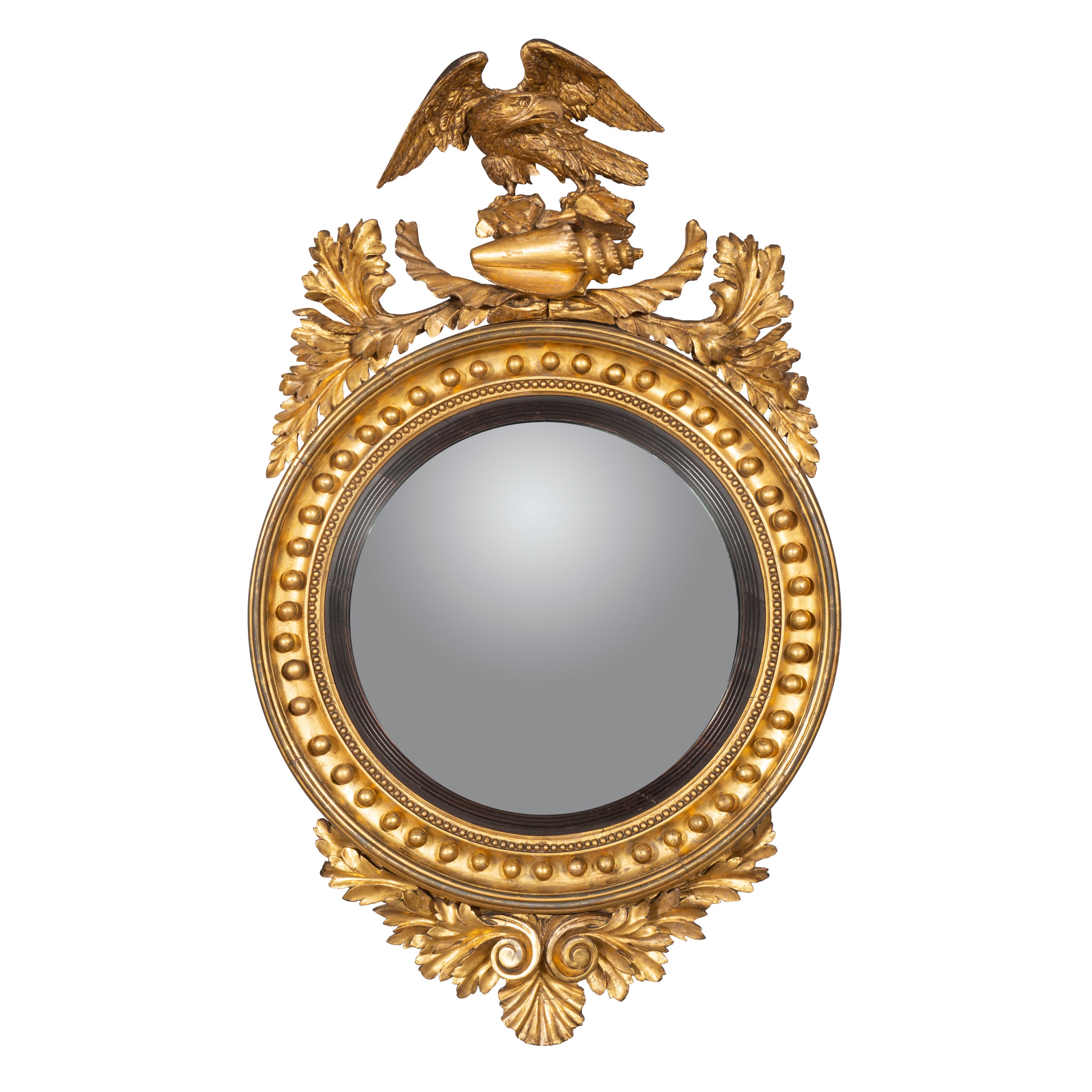  Fine Regency Giltwood  Convex Mirror For Sale
