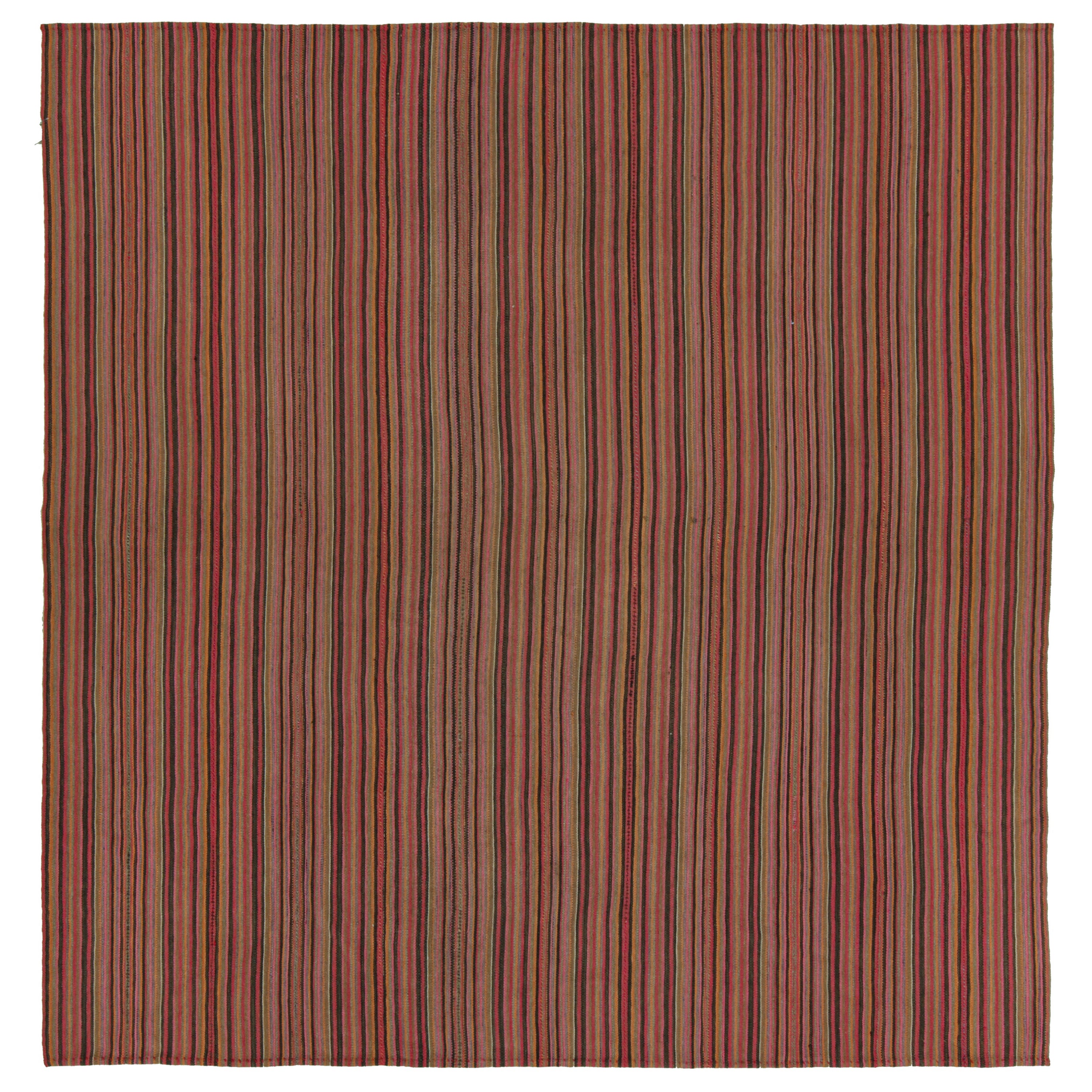 Square Vintage Bidjar Persian Jajim Kilim in Multicolor Stripes by Rug & Kilim For Sale