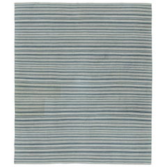 Vintage Shahsavan Persian Jajim Kilim in Blue and White Stripes by Rug & Kilim