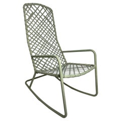 Retro Iconic Brown Jordan Pale Green "Tamiami" Woven Rocking Chair