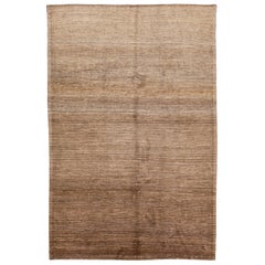 Modern Persian Gabbeh Handmade Wool Rug with A Solid Brown Design 