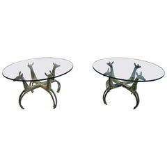 Pair of French Deco Revival Antelope Style Verdigris Bronze Side Tables