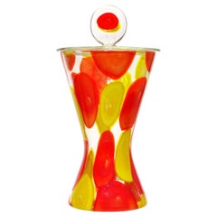 Fratelli Toso Murano Yellow Orange A Pentoni Italian Art Glass Lidded Candy Jar