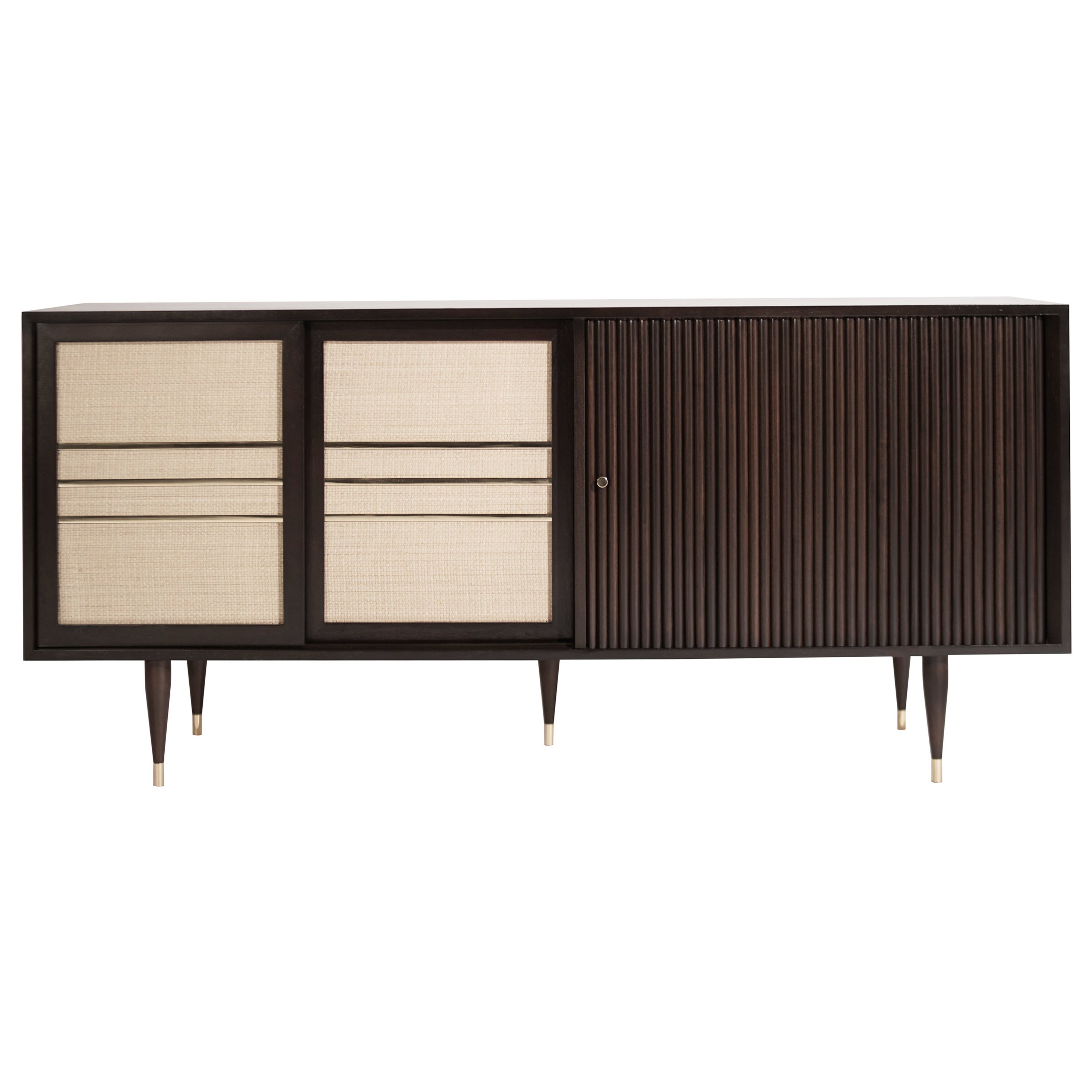 Mid-Century Brass and Walnut Credenza, C. 1950s