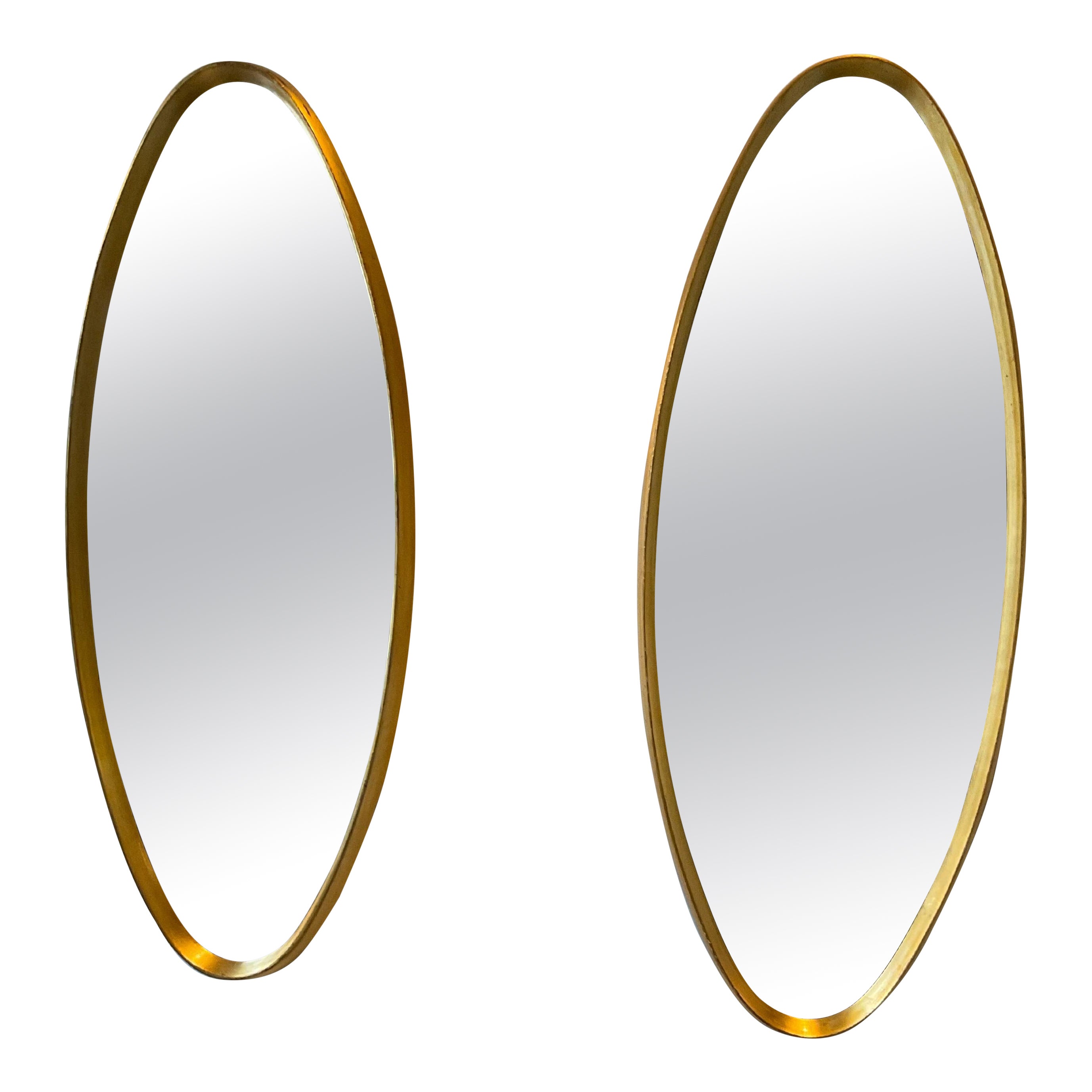 Pair of 1960s Italian Oval Deep Framed Gilt Wood Mirrors