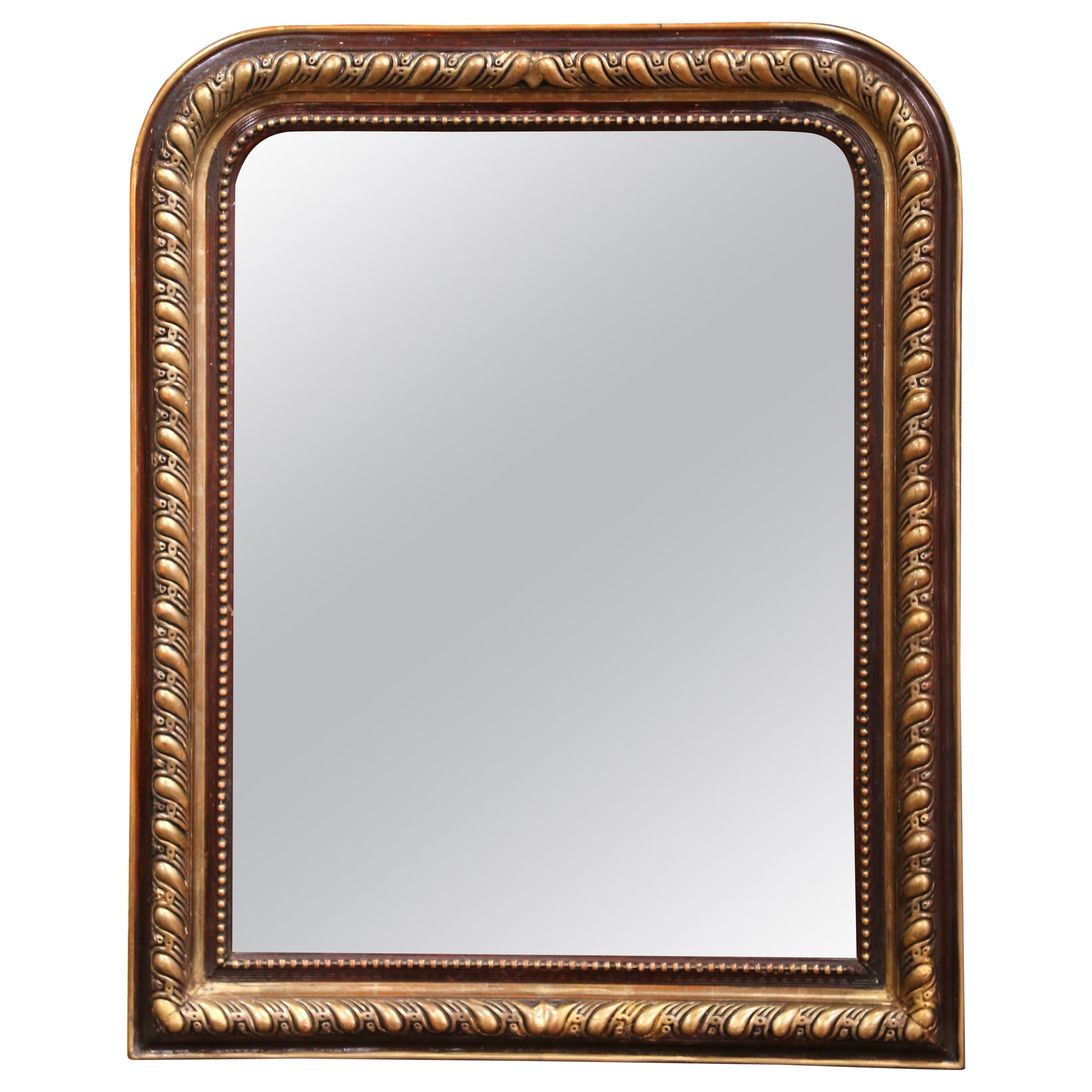 19th Century Louis Philippe Two-Tone Carved Gilt Wood and Paint Wall Mirror