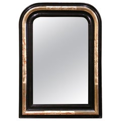 19th Century French Louis Philippe Blackened and Gilt Engraved Wall Mirror 
