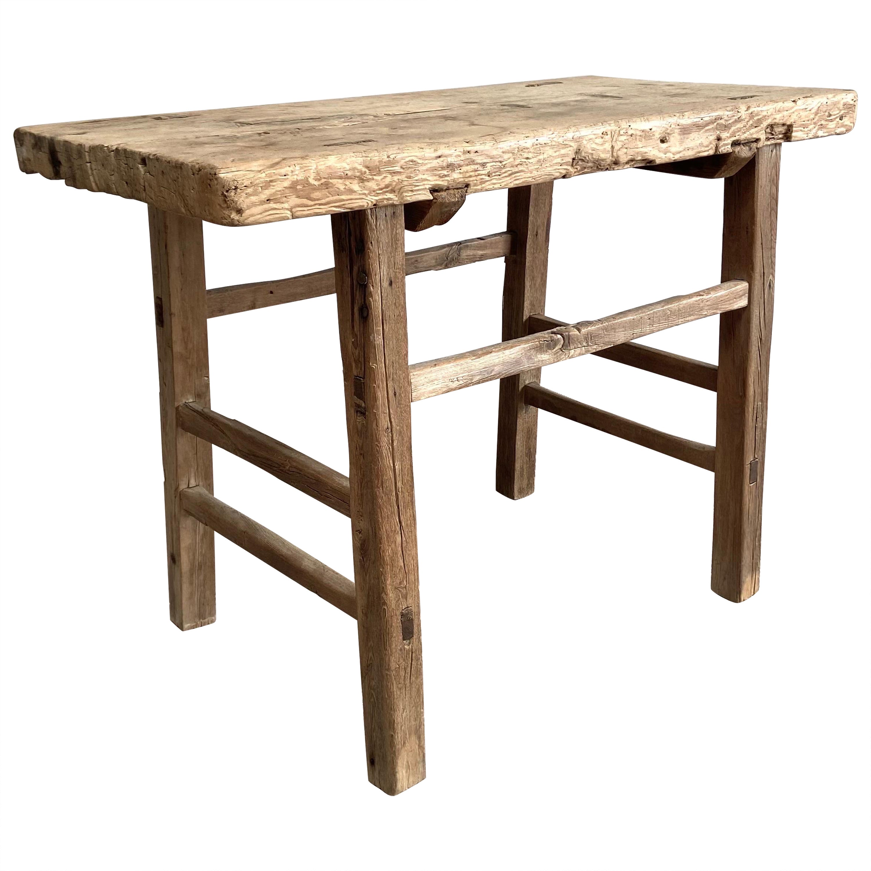 Vintage Elm Wood Console Table at 1stDibs