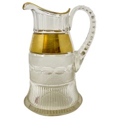 Antique Estate German Moser Gold-Leaf & Cut Crystal Carlsbad Region Water/Wine Pitcher