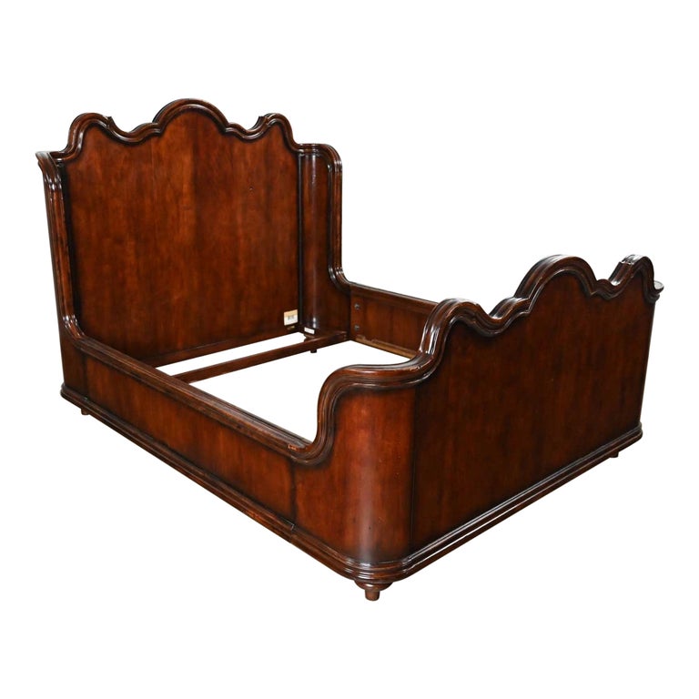 Vintage Ralph Lauren Mahogany Scalloped Wingback Sleigh Queen Bed For Sale  at 1stDibs