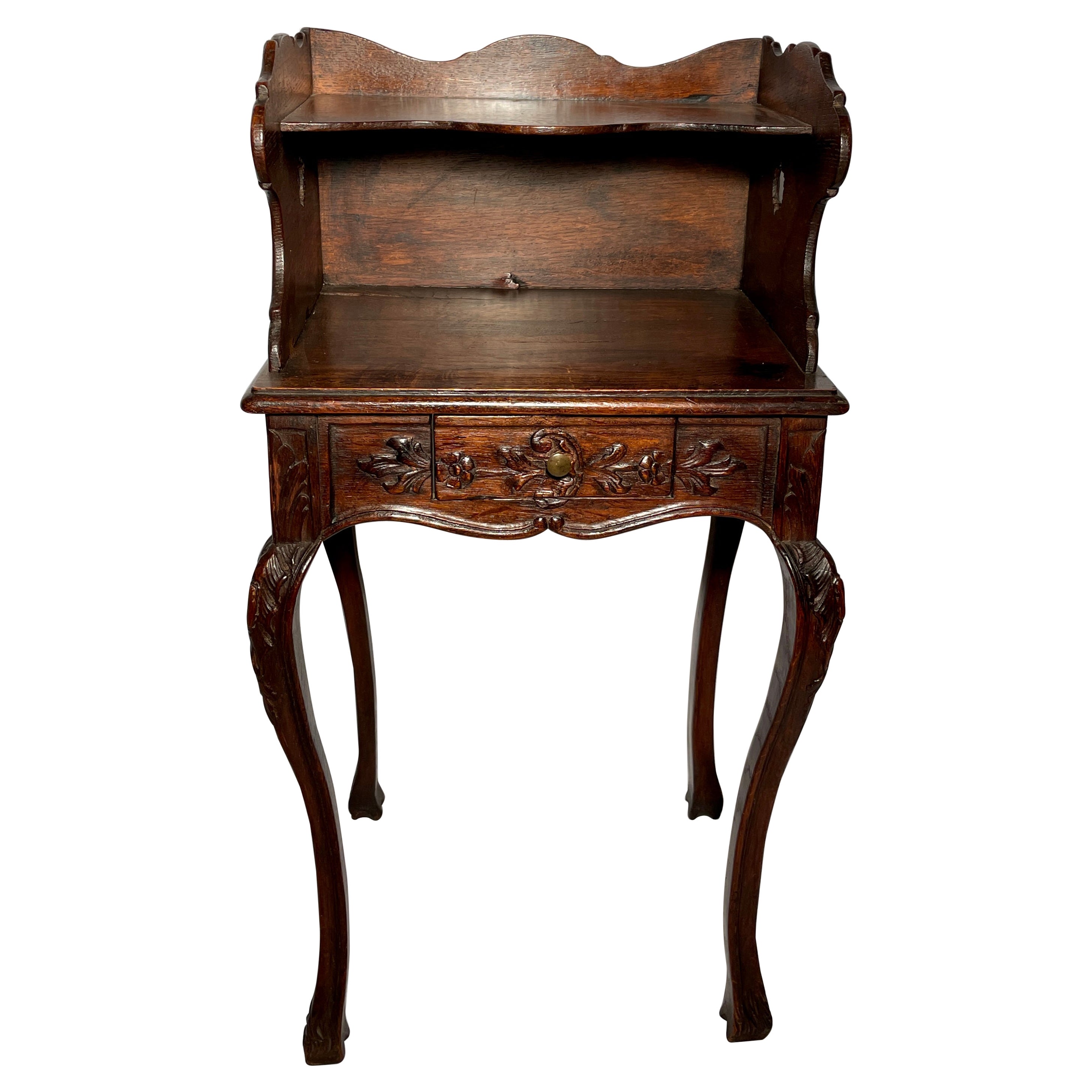 Antique French Provincial Carved Oak End Table, Circa 1890''s