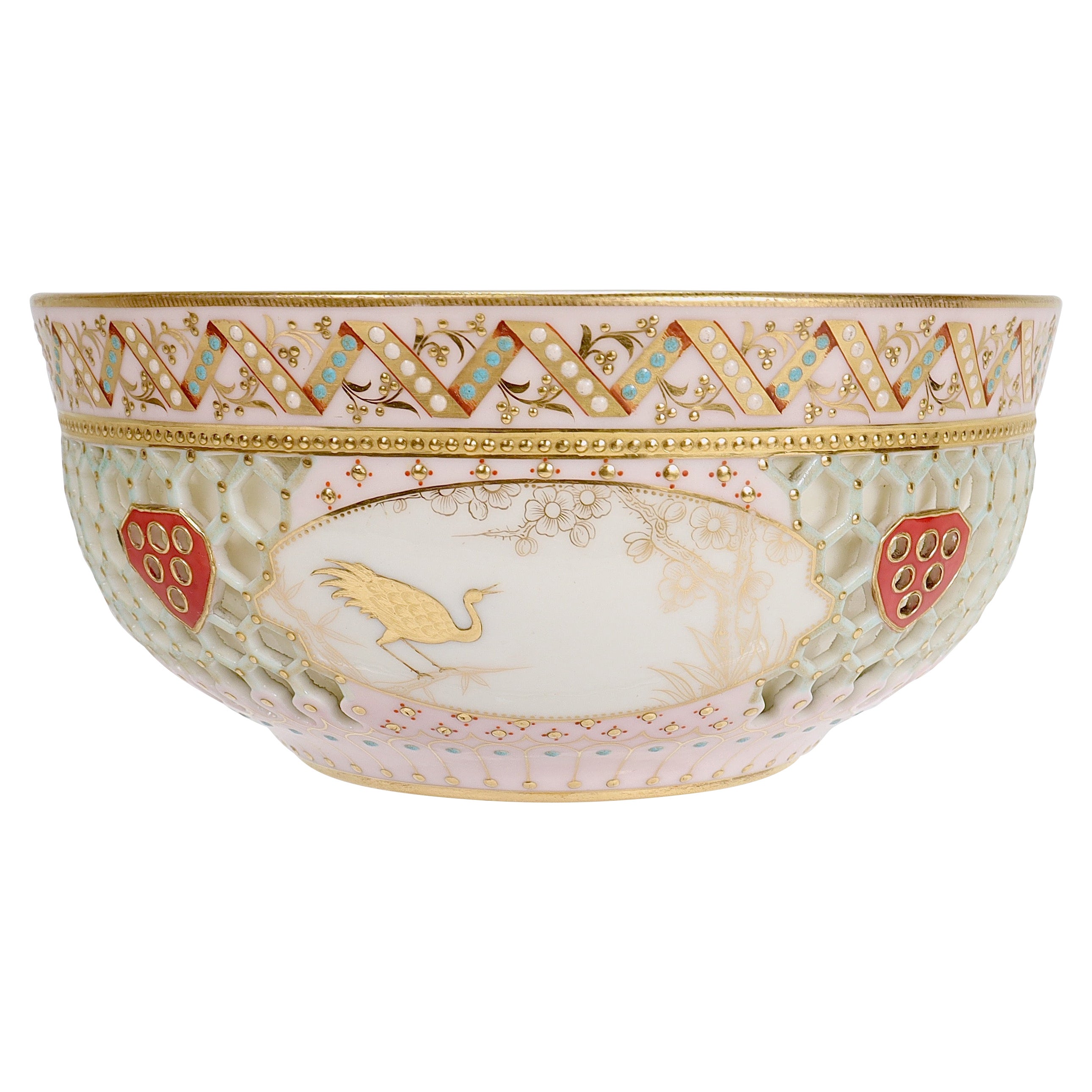 Reticulated Royal Worcester Porcelain Bowl Attr. to George Owen & Samuel Ranford For Sale