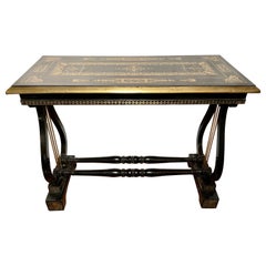 Antique English Regency Inlaid Ebonized Wood Table, Circa 1890