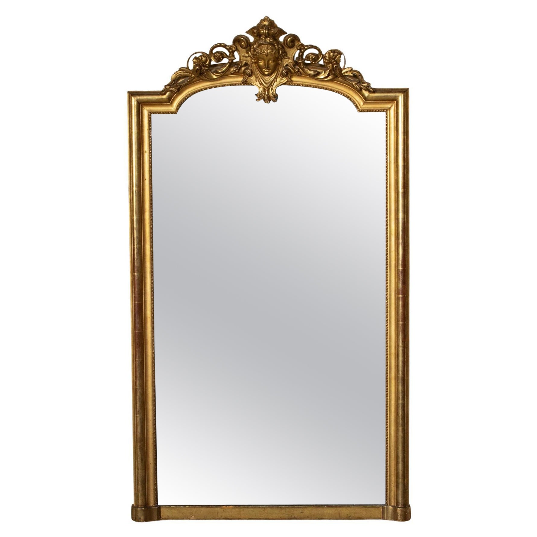 Mid-19th Century Napoleon III Period French Gilt Wood Mantel Mirror with Mask For Sale