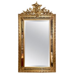 Antique French Louis XVI Etched and Beveled Gold Leaf Mirror, Circa 1885-1895