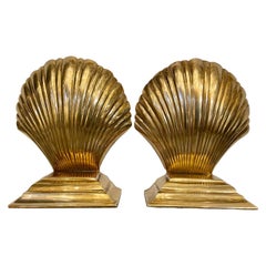 Vintage Stepped Brass Clam Shell Seashell Bookends