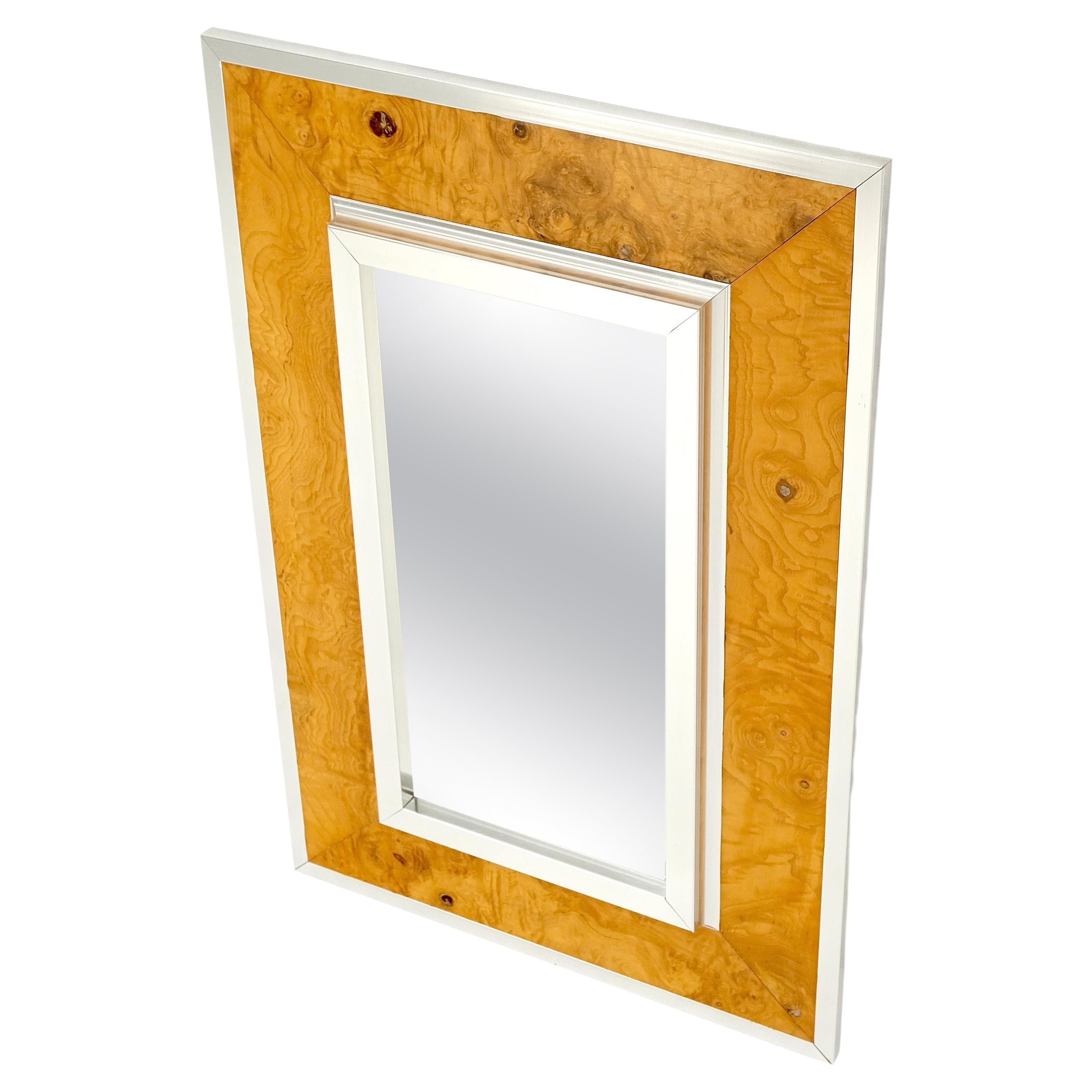 Rectangle Mid-Century Modern Burl Wood & Aluminum Mirror by Greg Copeland MINT! For Sale