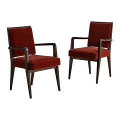 Pair of Wood Accent Chairs in Rust Mohair, France