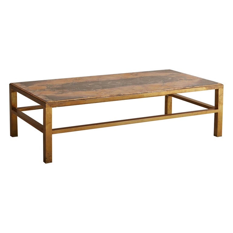 Brocatello Marble + Brass Coffee Table, Italy 20th Century  For Sale