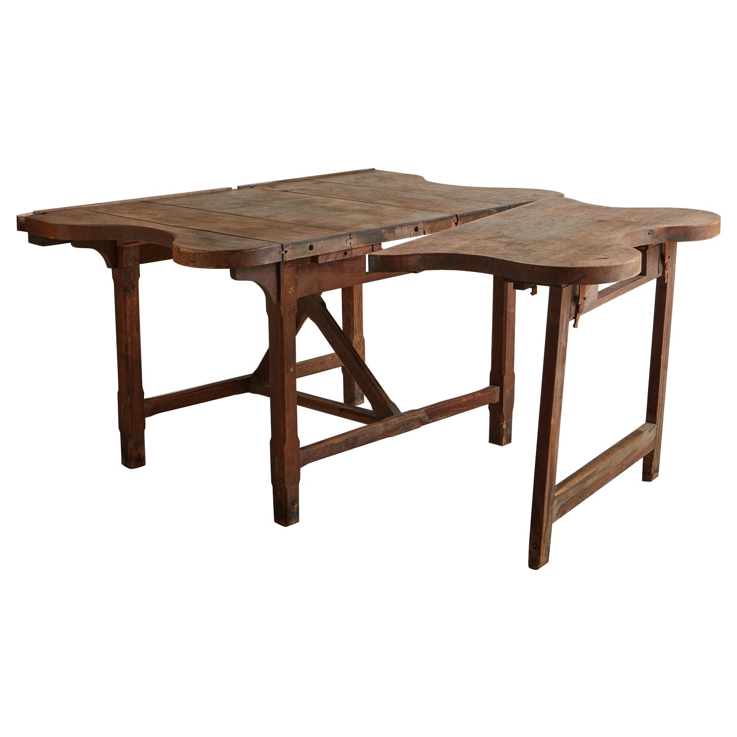 Pine Wood Jeweler's Table with Leaves, France 1800s For Sale
