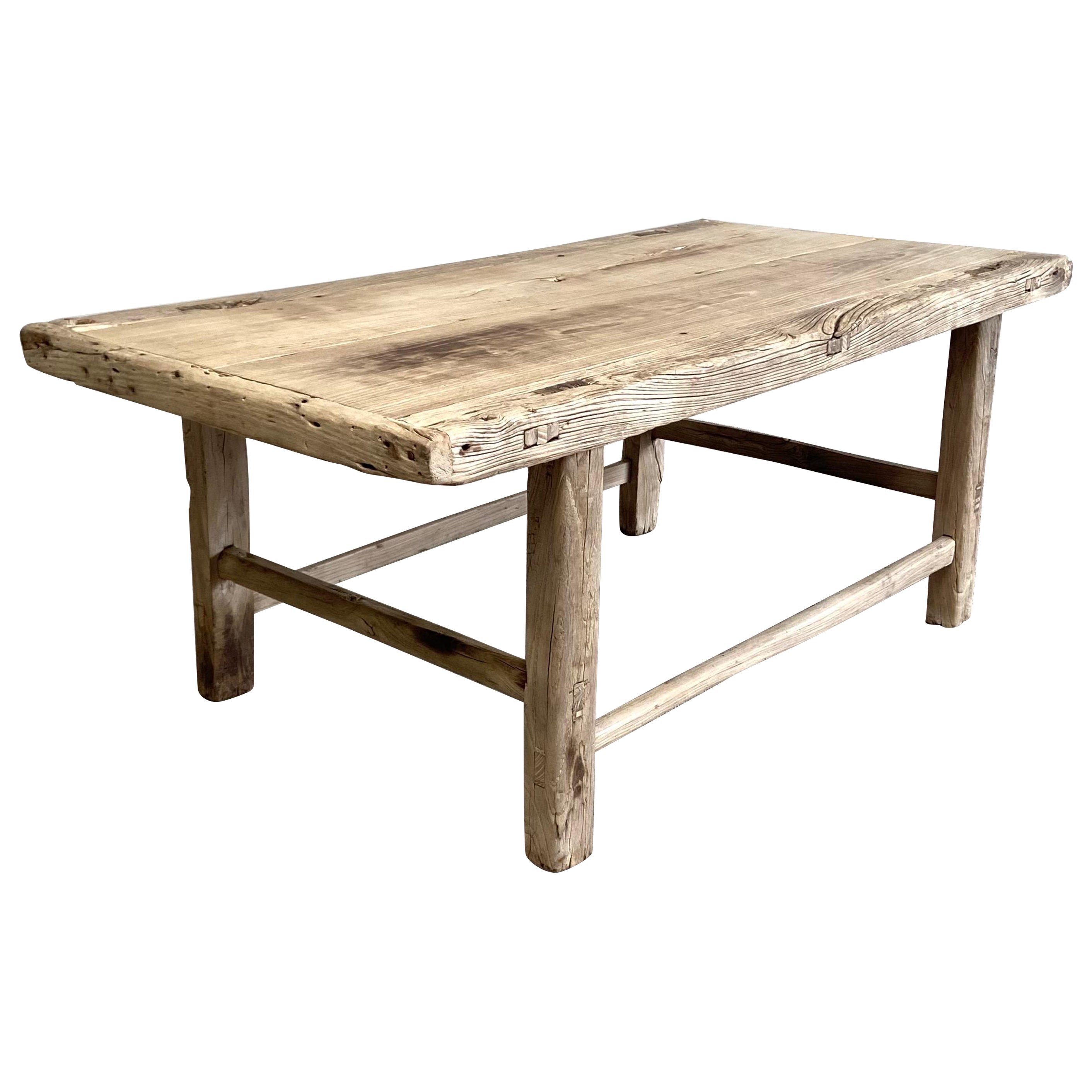 Vintage Elm Wood Coffee Table For Sale