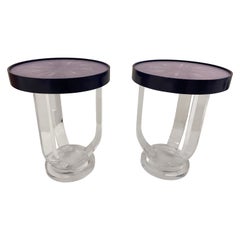 Pair of Lucite and Faux Shagreen Side Tables