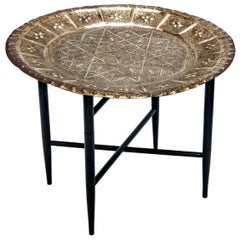 Used Engraved Brass Tray Table