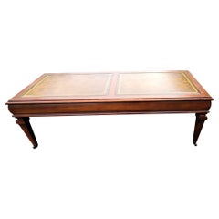 Retro 1961 Mahogany and Stenciled Tooled Leather Paneled Top Cocktail Table