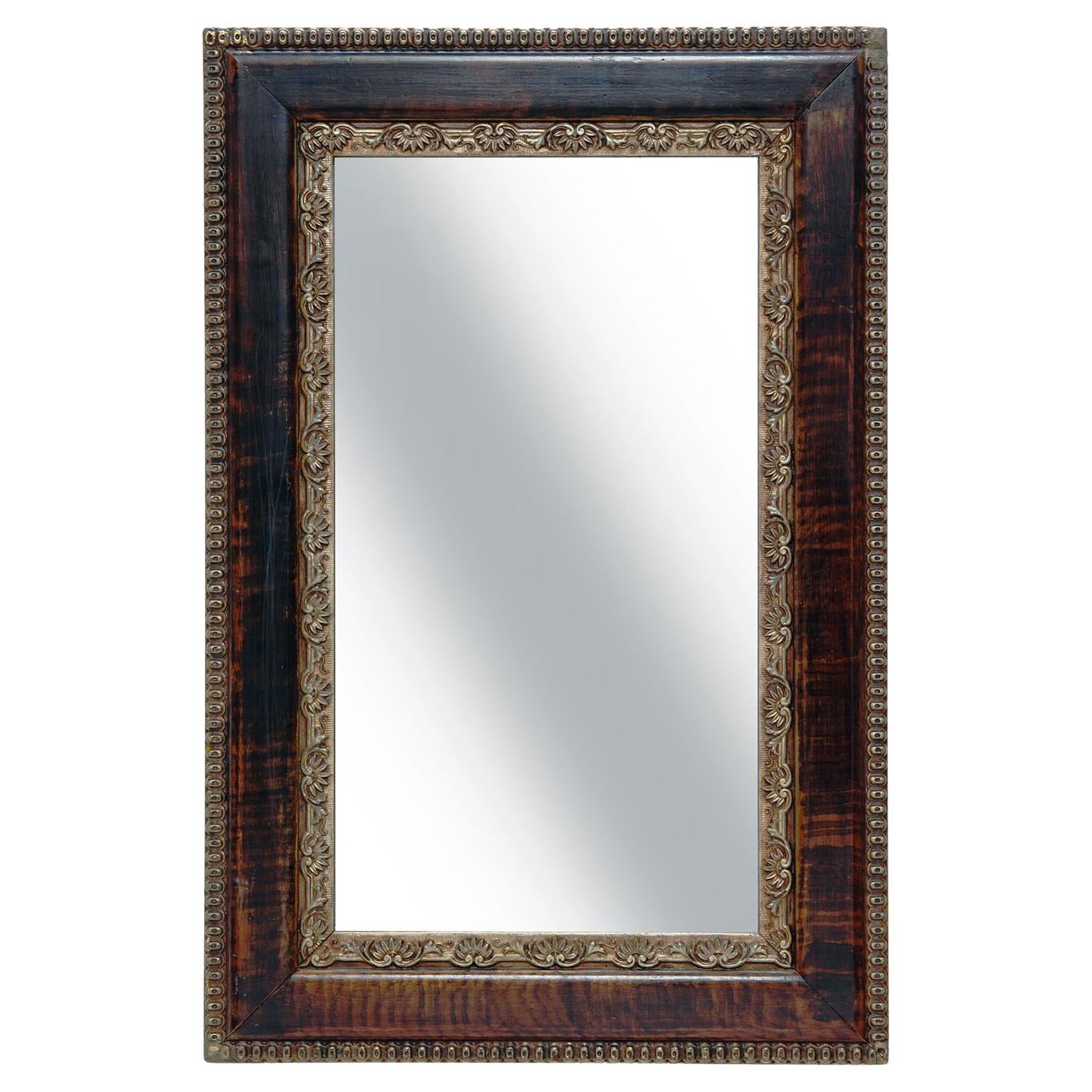 Victorian Oak Mirror / Faux Finish & Decorative Platinum Beaded Edge & Insert