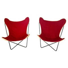 Mid Century Butterfly Chairs with Canvas Slings, a Pair