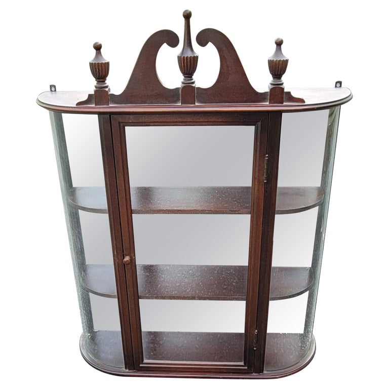 Vintage Ferguson Bros Federal Curved Glass Mahogany Wall Hanging Curio For Sale at 1stDibs