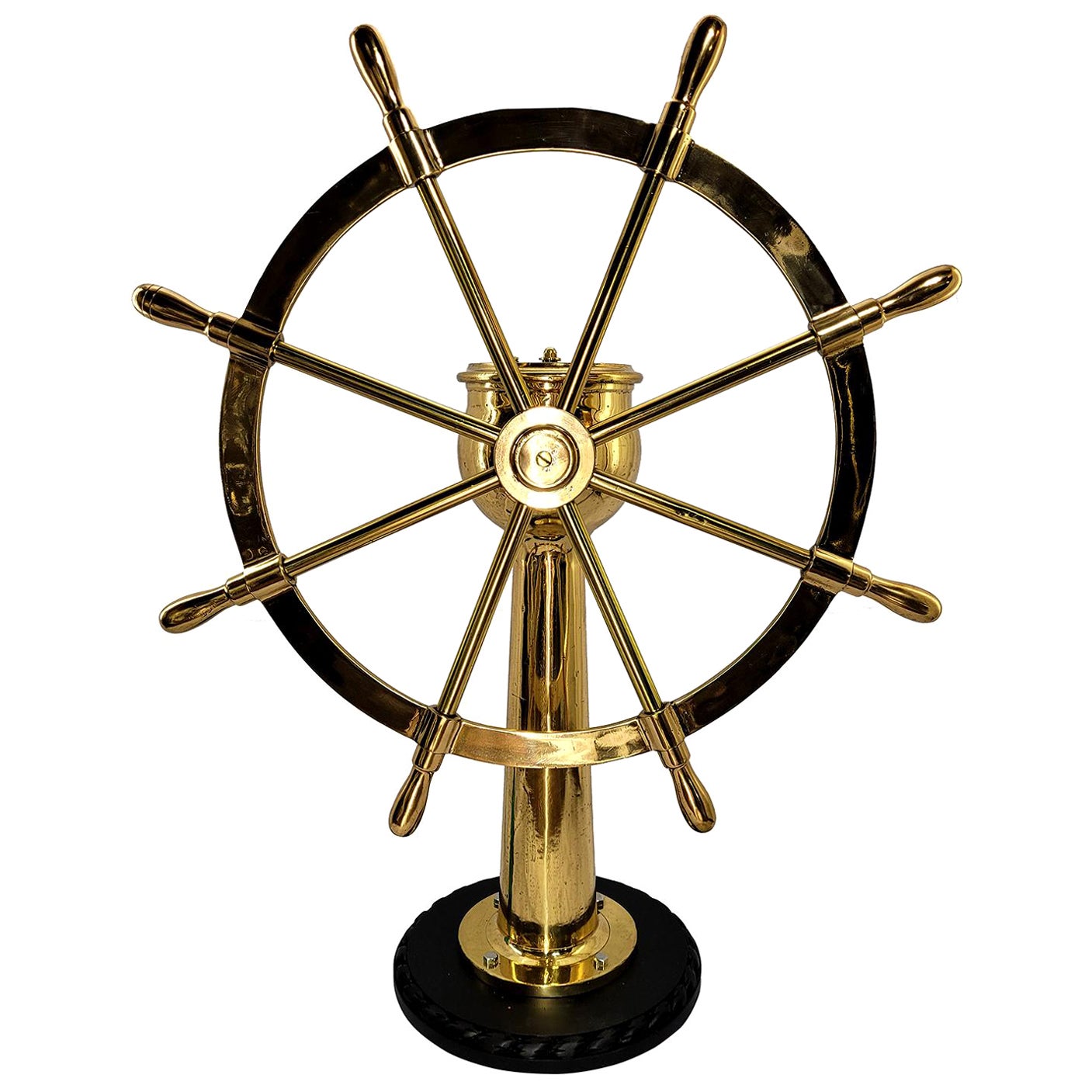 Solid Brass Ships Wheel on Stand For Sale