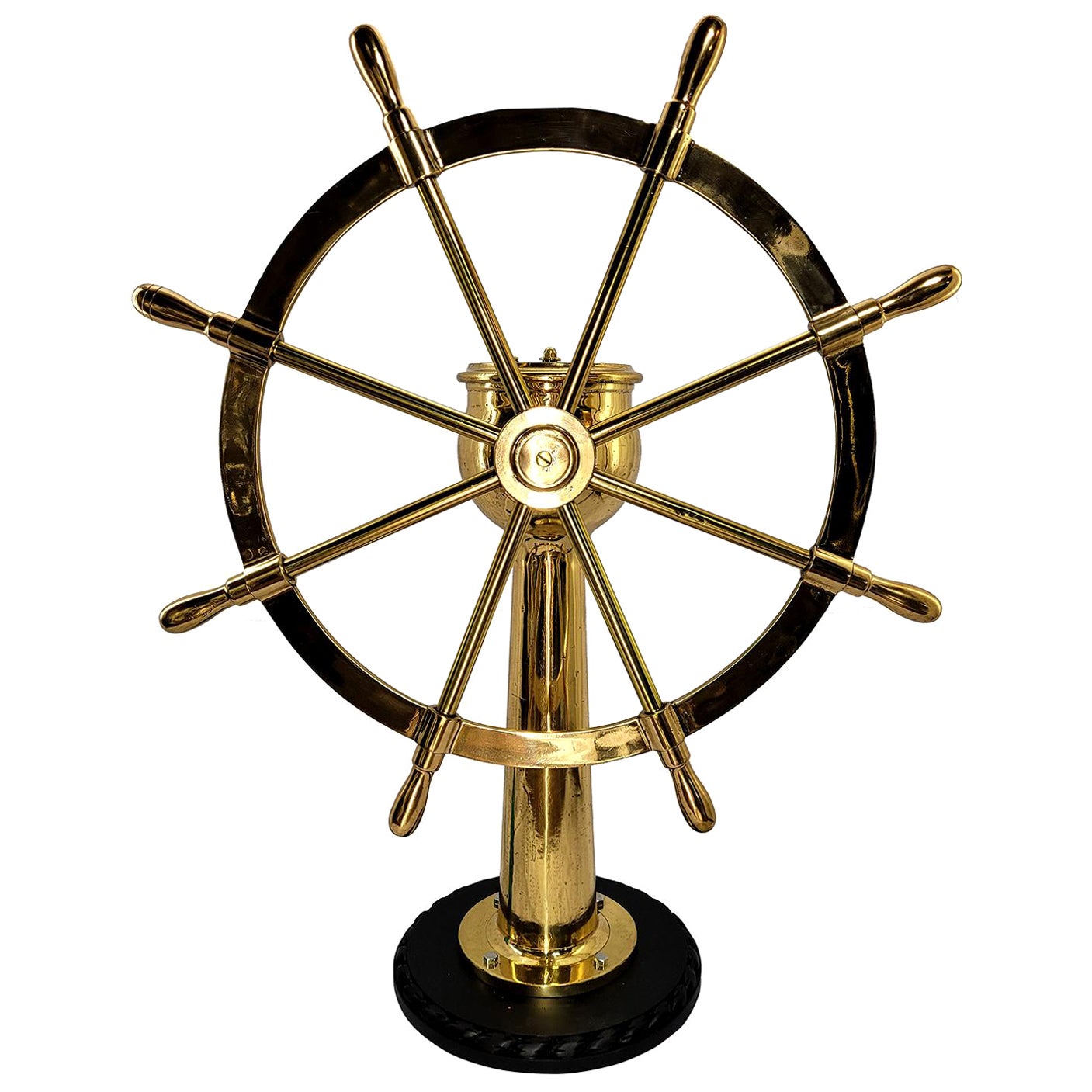 Solid Brass Ships Wheel on Stand