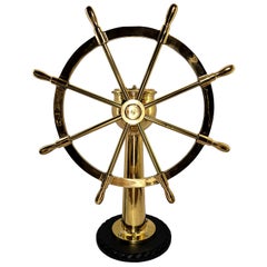 Used Solid Brass Ships Wheel on Stand